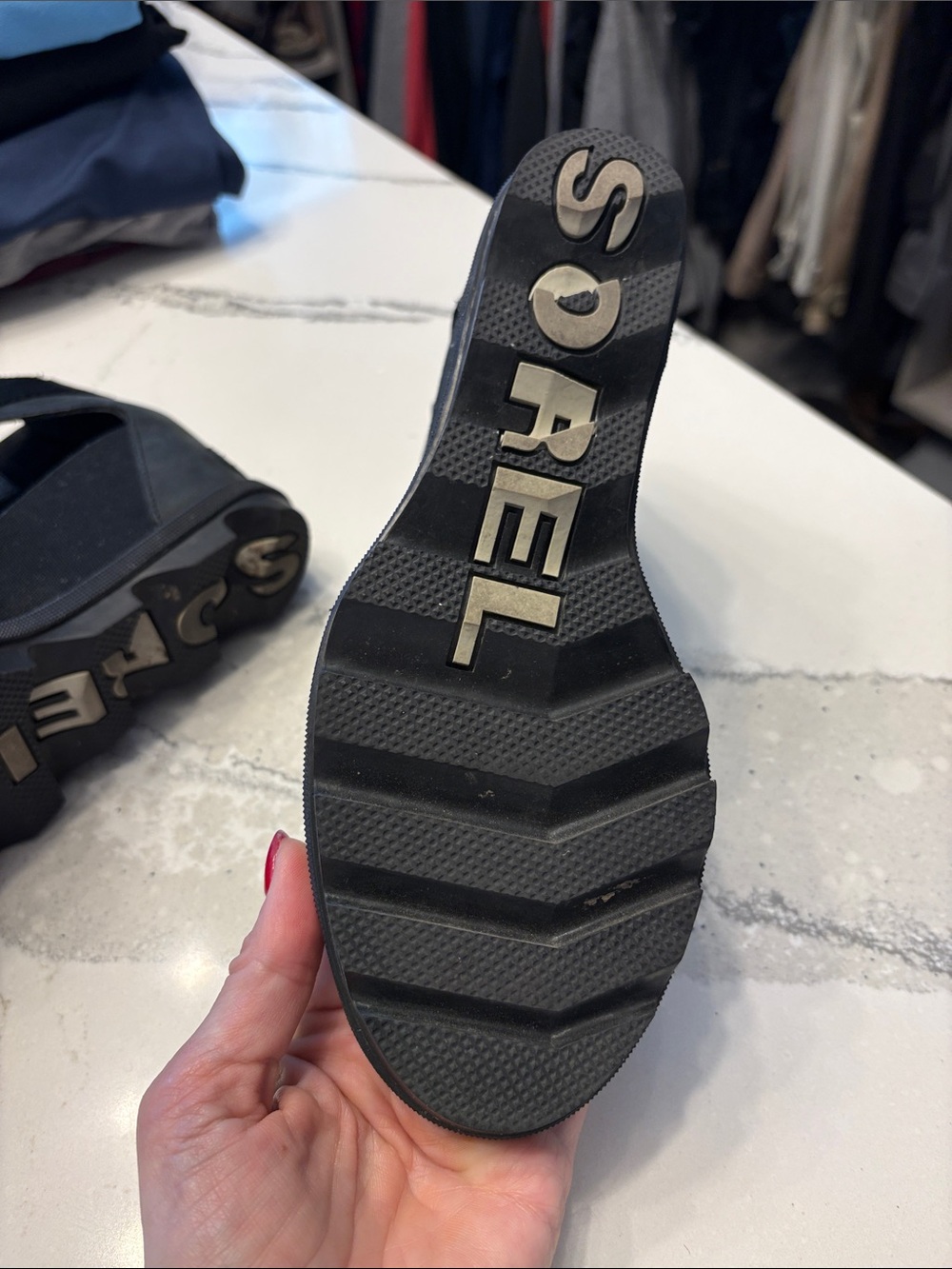 Sorel Black Leather Ankle-Strap Wedge Sandals - Picture 3 of 3